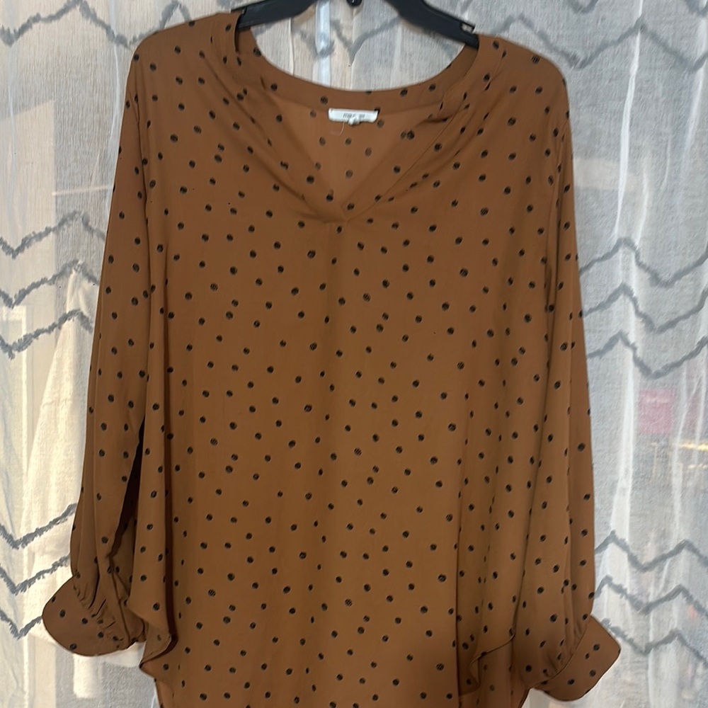 Maurices Brown Cuffed Sleeve Blouse Relaxed Fit
